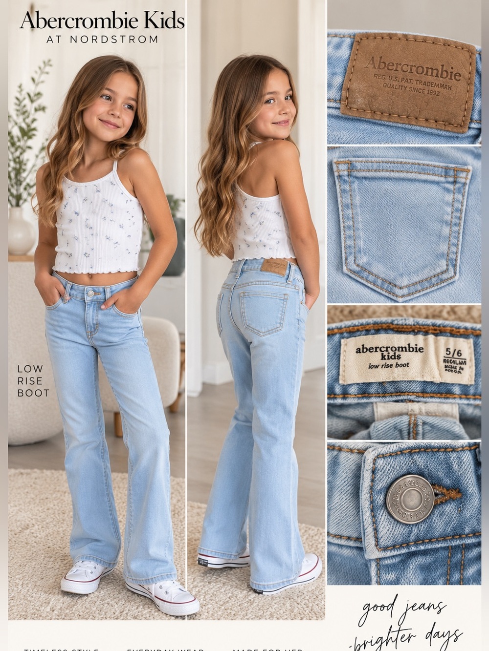 Abercrombie Kids Girls Low Rise Bootcut Jeans Size 5/6 Light Wash Denim Y2K